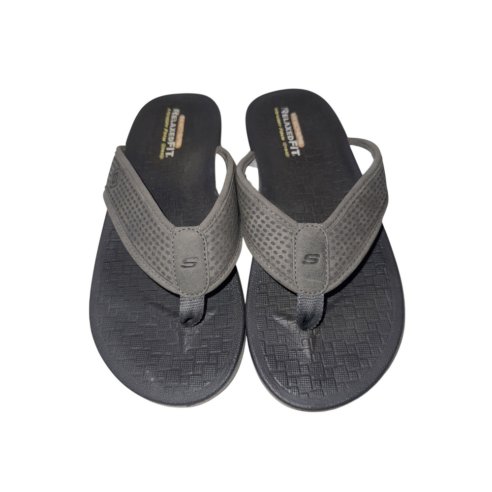 Skechers Sandals Mens 9 Relaxed Fit Flip Flop Gray Toe-Post Comfort Casual Flat
